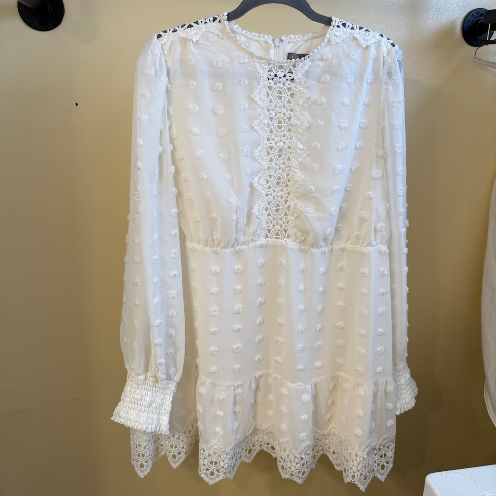 Love by Design Rina Long Sleeve Dotted Chiffon Lace Trim Dress